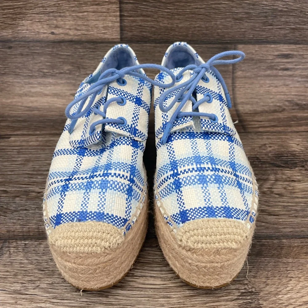Tory Burch Women's Florence Blue Check Platform Espadrille Shoes Sz 8‎